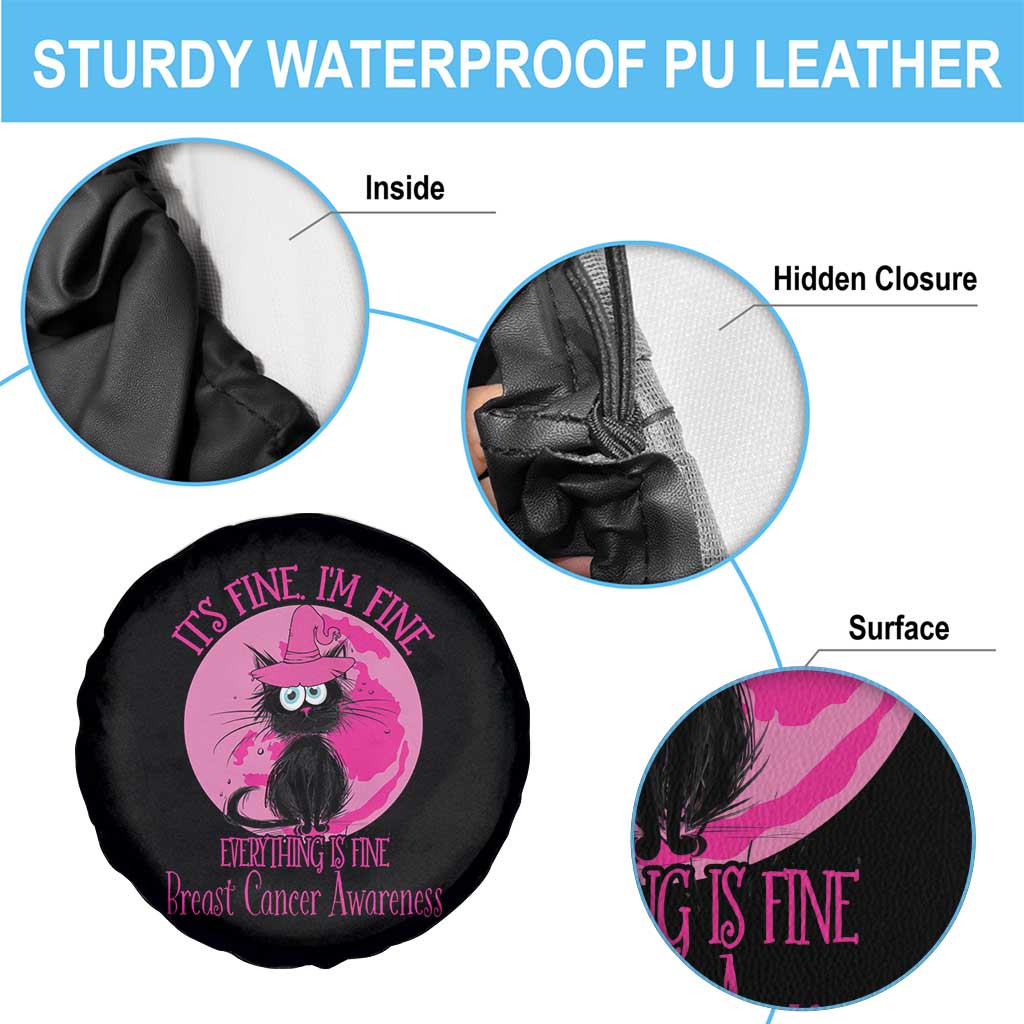 Breast Cancer Black Cat Spare Tire Cover It's Fine I'm Fine Everything's Fine Warrior