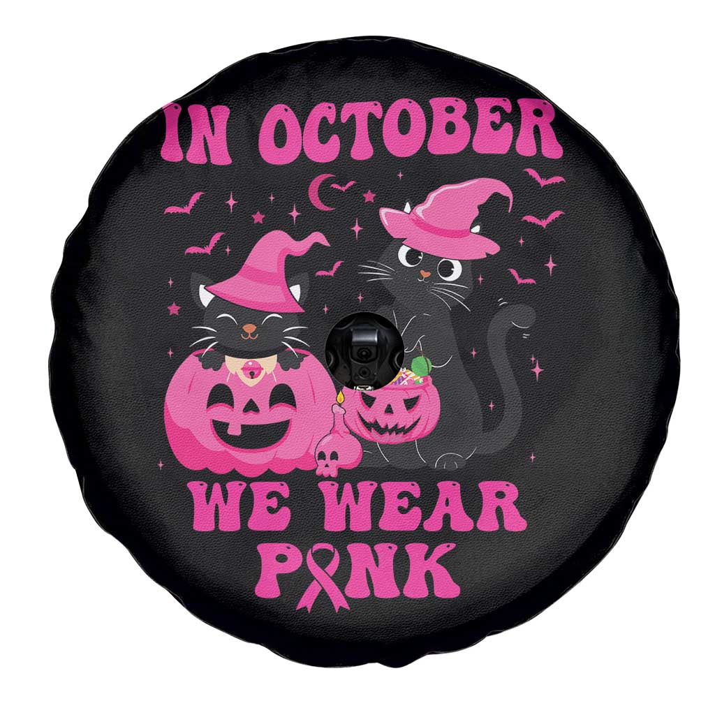 Breast Cancer Black Cat Spare Tire Cover In October We Wear Pink Halloween