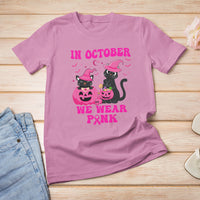 Breast Cancer Cat T Shirt In October We Wear Pink Black Cat Halloween Breast Cancer Awareness - Wonder Print Shop