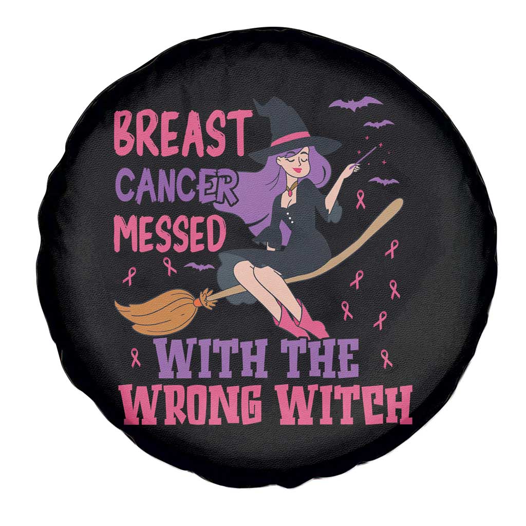 Breast Cancer Messed With Wrong Witch Spare Tire Cover Riding Stick Pink Ribbon Halloween Spooky Vibe