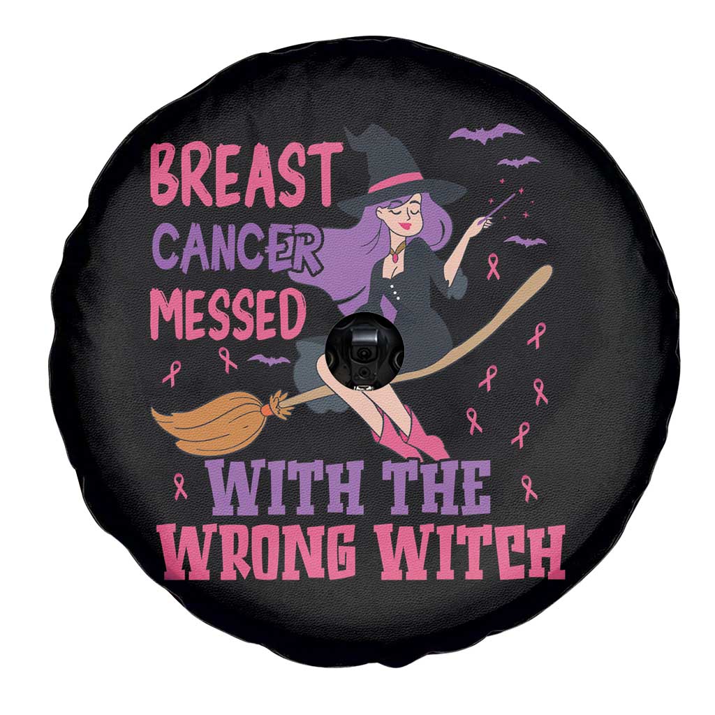 Breast Cancer Messed With Wrong Witch Spare Tire Cover Riding Stick Pink Ribbon Halloween Spooky Vibe