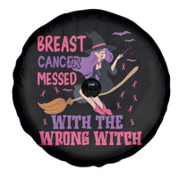 Breast Cancer Messed With Wrong Witch Spare Tire Cover Riding Stick Pink Ribbon Halloween Spooky Vibe