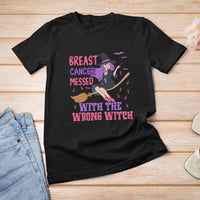 Breast Cancer Witch T Shirt Breast Cancer Messed With Wrong Witch Riding Stick Pink Ribbon Halloween Witch - Wonder Print Shop