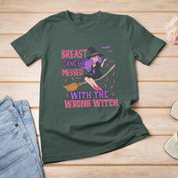 Breast Cancer Witch T Shirt Breast Cancer Messed With Wrong Witch Riding Stick Pink Ribbon Halloween Witch - Wonder Print Shop