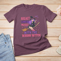 Breast Cancer Witch T Shirt Breast Cancer Messed With Wrong Witch Riding Stick Pink Ribbon Halloween Witch - Wonder Print Shop
