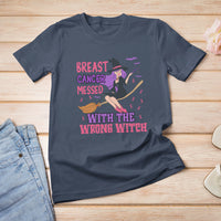 Breast Cancer Witch T Shirt Breast Cancer Messed With Wrong Witch Riding Stick Pink Ribbon Halloween Witch - Wonder Print Shop