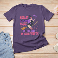 Breast Cancer Witch T Shirt Breast Cancer Messed With Wrong Witch Riding Stick Pink Ribbon Halloween Witch - Wonder Print Shop