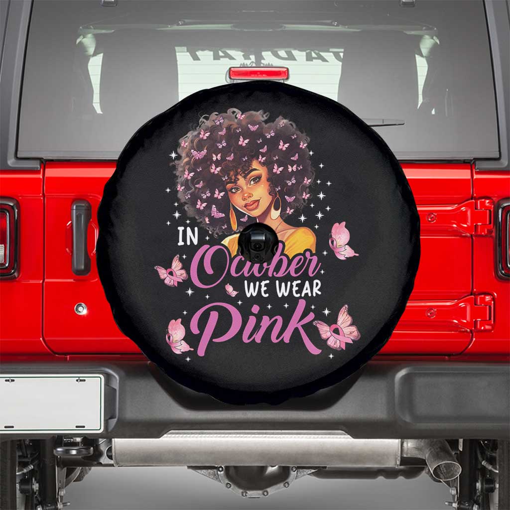Breast Cancer Awareness Spare Tire Cover In October We Wear Pink Ribbon Black Afro Women