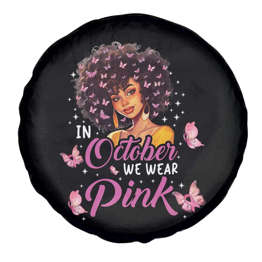 Breast Cancer Awareness Spare Tire Cover In October We Wear Pink Ribbon Black Afro Women