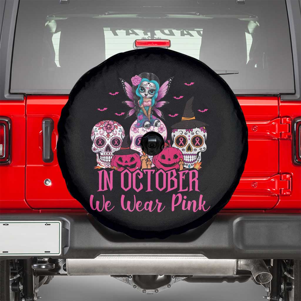 Breast Cancer Skull Spare Tire Cover In October We Wear Pink Support Squad