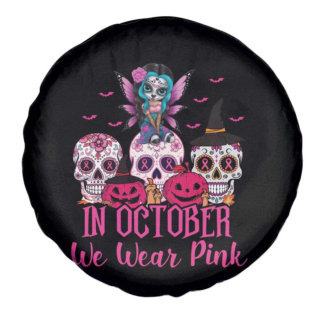Breast Cancer Skull Spare Tire Cover In October We Wear Pink Support Squad