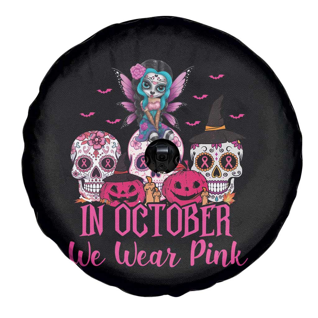 Breast Cancer Skull Spare Tire Cover In October We Wear Pink Support Squad