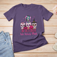 Skull Breast Cancer T Shirt In October We Wear Pink Support Squad Breast Cancer Warrior Survivor - Wonder Print Shop
