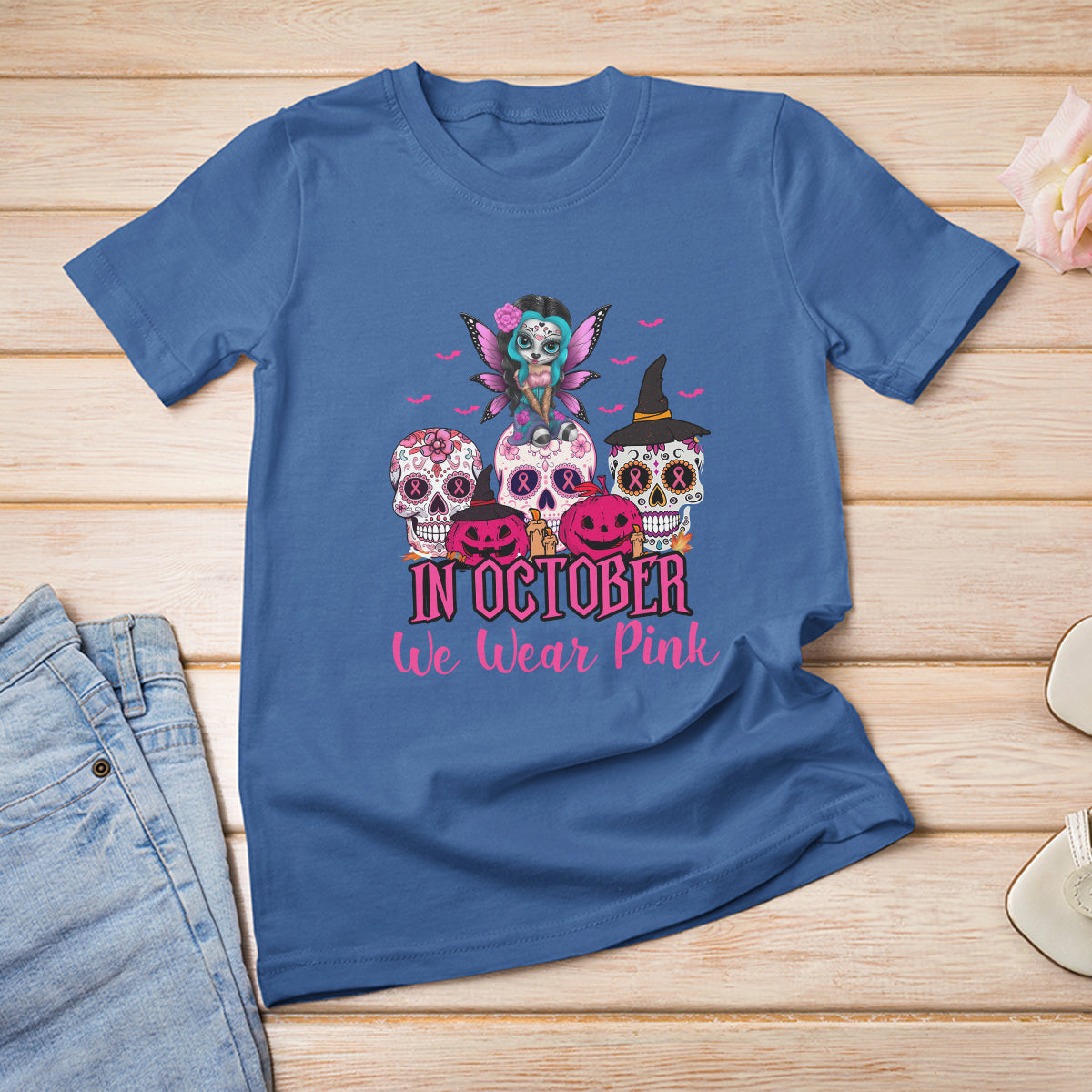 Skull Breast Cancer T Shirt In October We Wear Pink Support Squad Breast Cancer Warrior Survivor - Wonder Print Shop