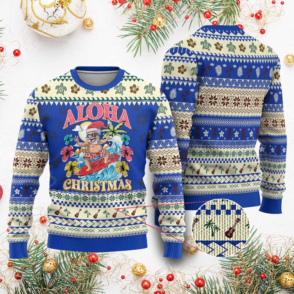 Xmas in Hawaii Ugly Christmas Sweater Aloha Mele Kalikimaka Hawaiian Tropical Surfing Santa - Wonder Print Shop