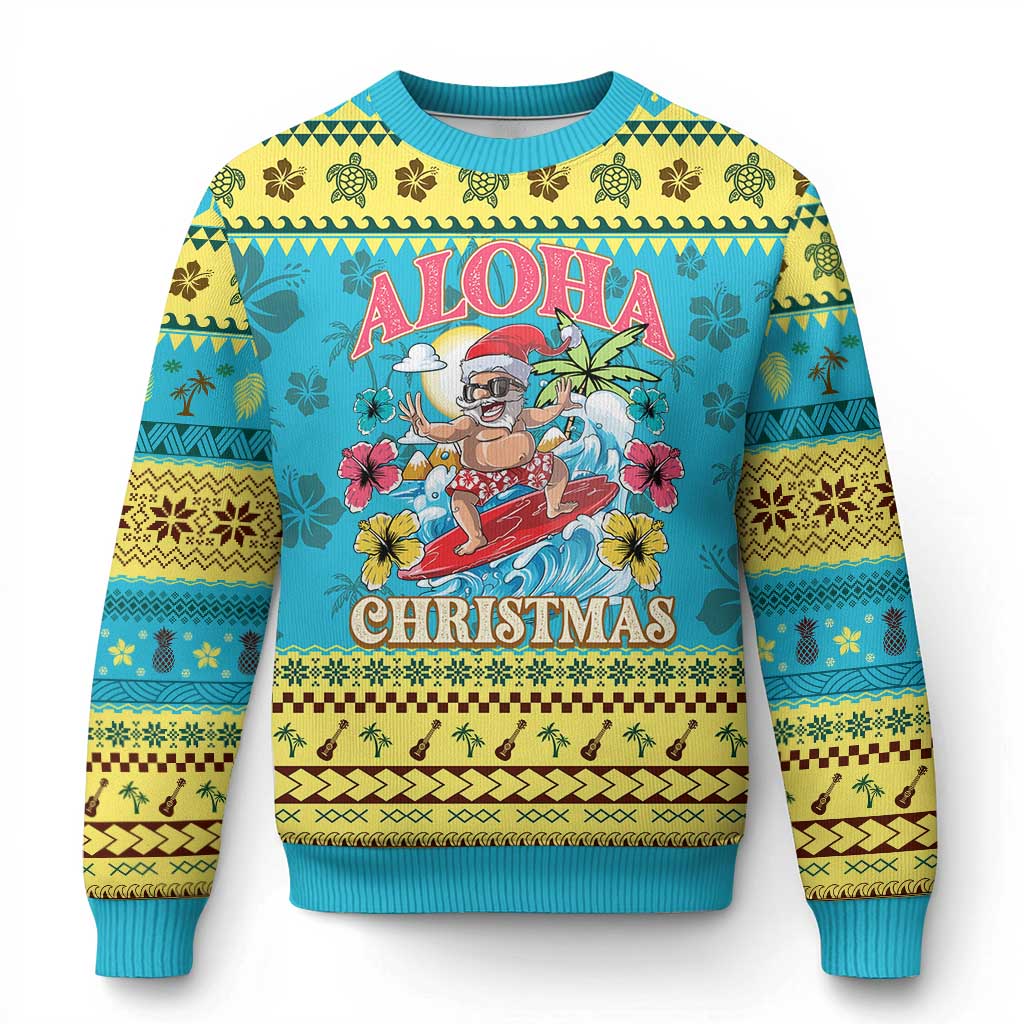 Xmas in Hawaii Ugly Christmas Sweater Aloha Mele Kalikimaka Hawaiian Tropical Surfing Santa - Wonder Print Shop