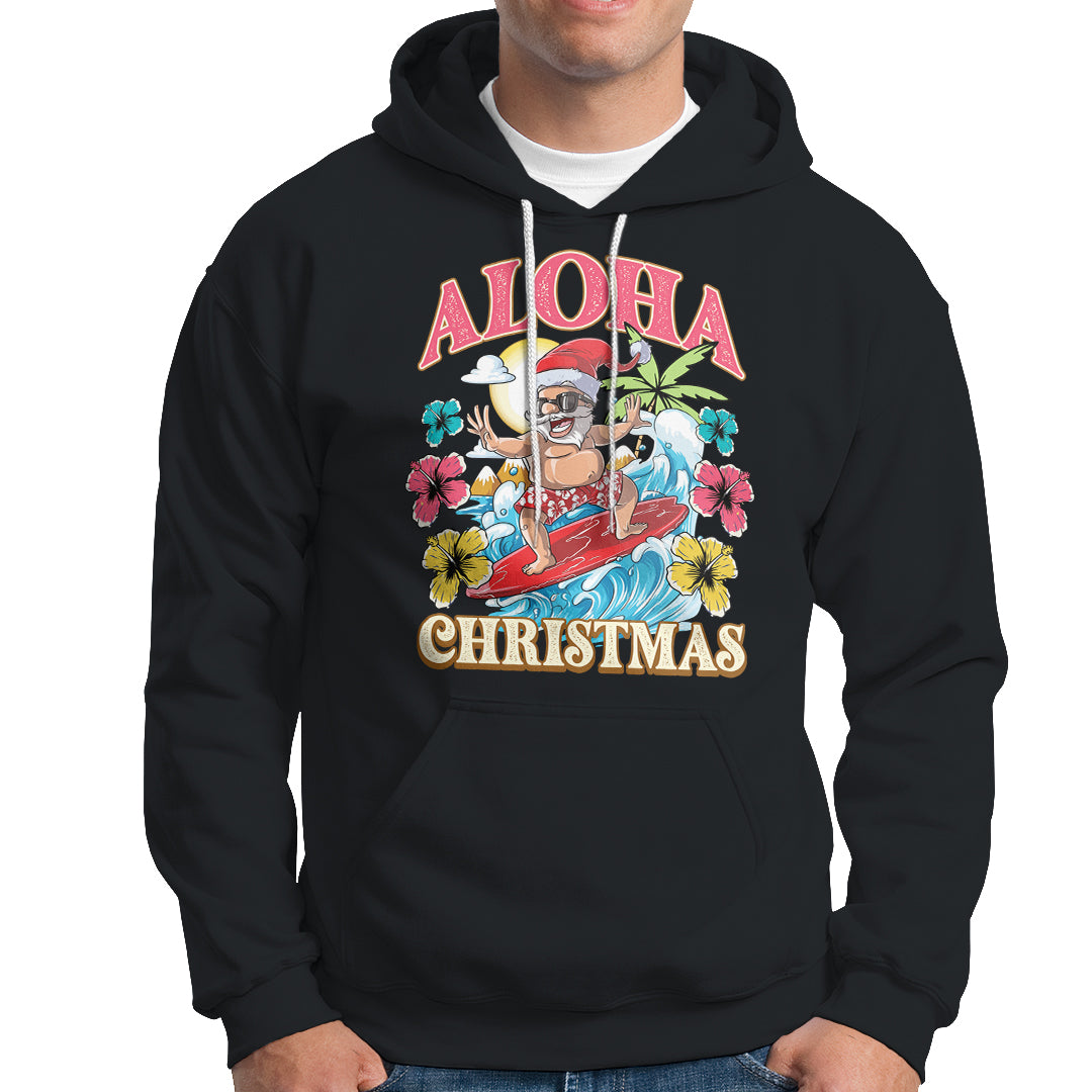 Aloha Hawaiian Christmas Mele Kalikimaka Tropical Xmas Surfing Santa Hoodie - Wonder Print Shop