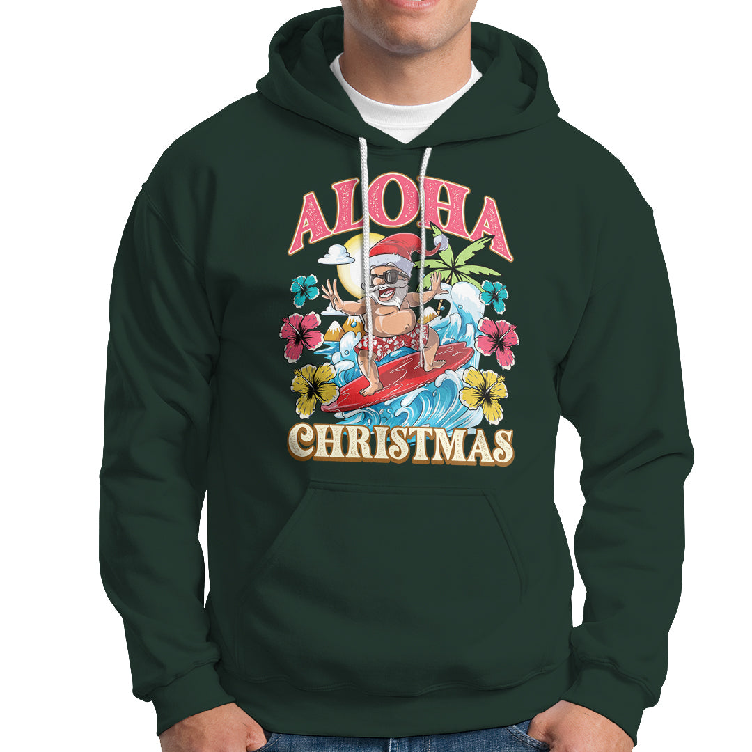 Aloha Hawaiian Christmas Mele Kalikimaka Tropical Xmas Surfing Santa Hoodie - Wonder Print Shop