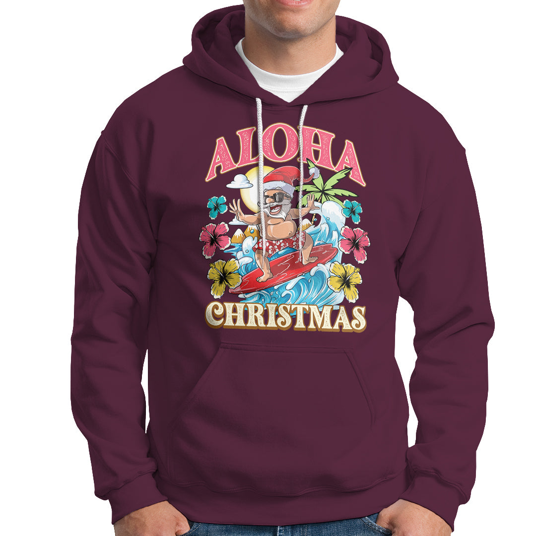 Aloha Hawaiian Christmas Mele Kalikimaka Tropical Xmas Surfing Santa Hoodie - Wonder Print Shop