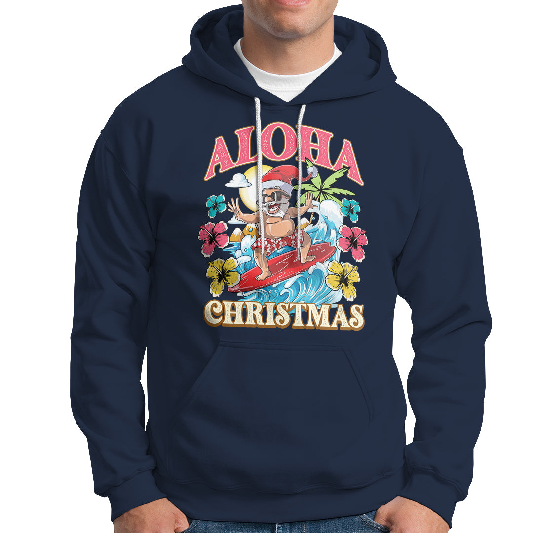 Aloha Hawaiian Christmas Mele Kalikimaka Tropical Xmas Surfing Santa Hoodie - Wonder Print Shop