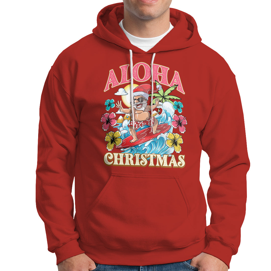 Aloha Hawaiian Christmas Mele Kalikimaka Tropical Xmas Surfing Santa Hoodie - Wonder Print Shop