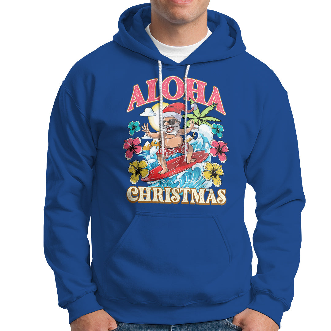 Aloha Hawaiian Christmas Mele Kalikimaka Tropical Xmas Surfing Santa Hoodie - Wonder Print Shop