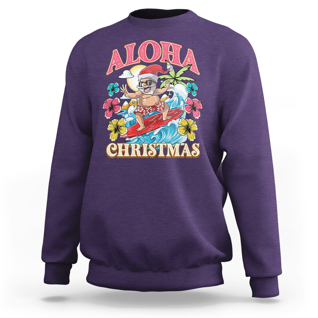 Aloha Hawaiian Christmas Mele Kalikimaka Tropical Xmas Surfing Santa Sweatshirt - Wonder Print Shop