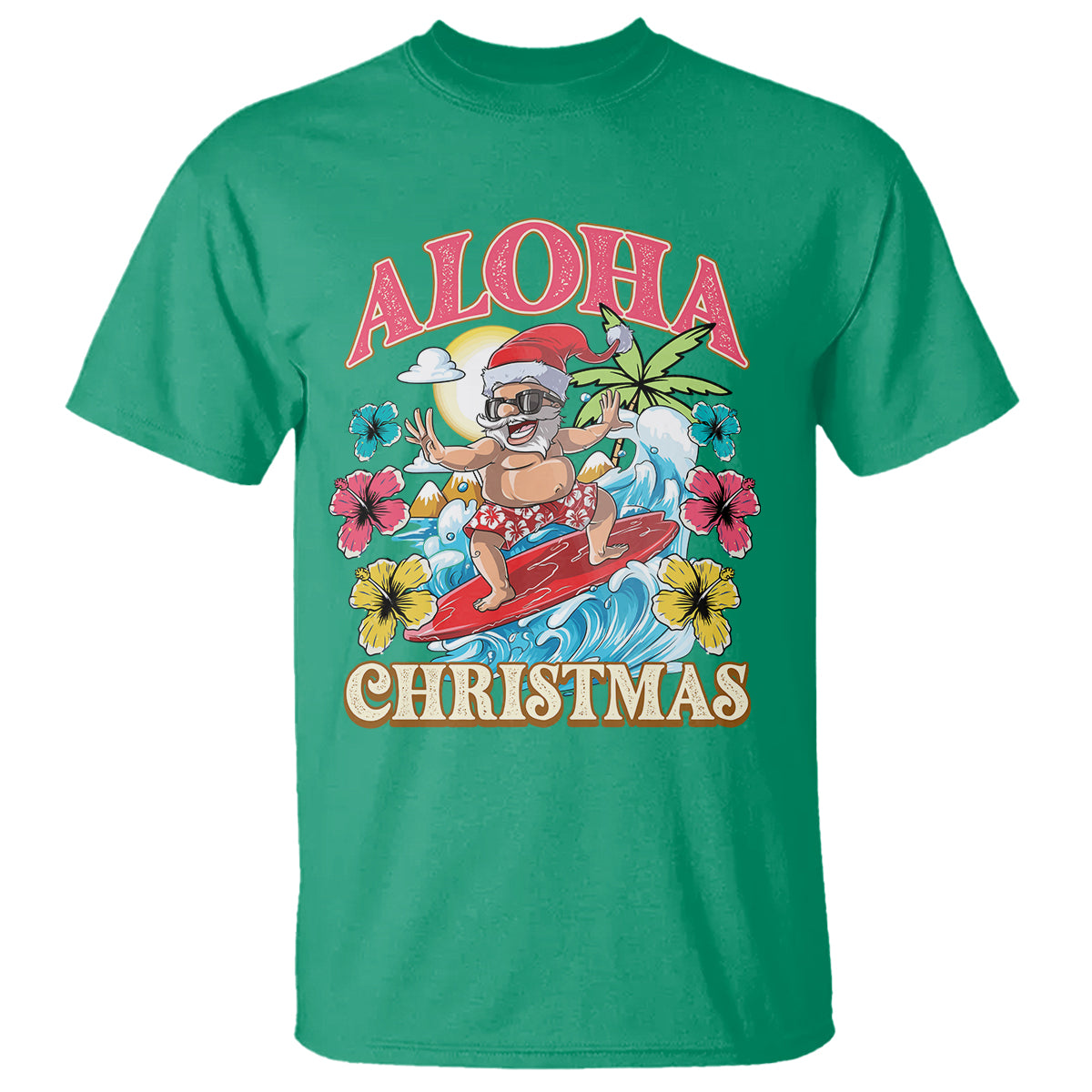 Aloha Hawaiian Christmas Mele Kalikimaka Tropical Xmas Surfing Santa T Shirt - Wonder Print Shop