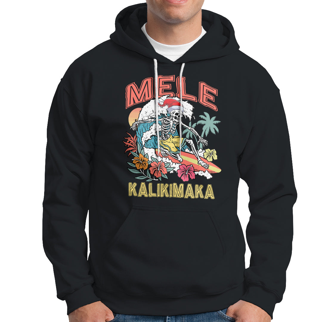 Mele Kalikimaka Hawaiian Christmas Tropical Xmas Surfing Skeleton Hoodie - Wonder Print Shop