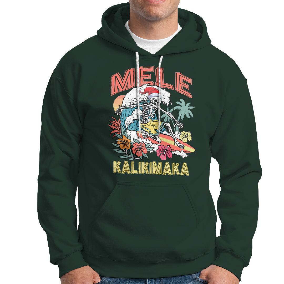 Mele Kalikimaka Hawaiian Christmas Tropical Xmas Surfing Skeleton Hoodie - Wonder Print Shop