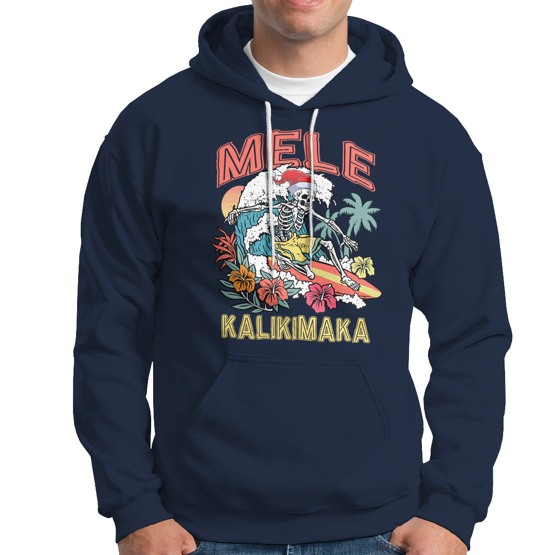 Mele Kalikimaka Hawaiian Christmas Tropical Xmas Surfing Skeleton Hoodie - Wonder Print Shop