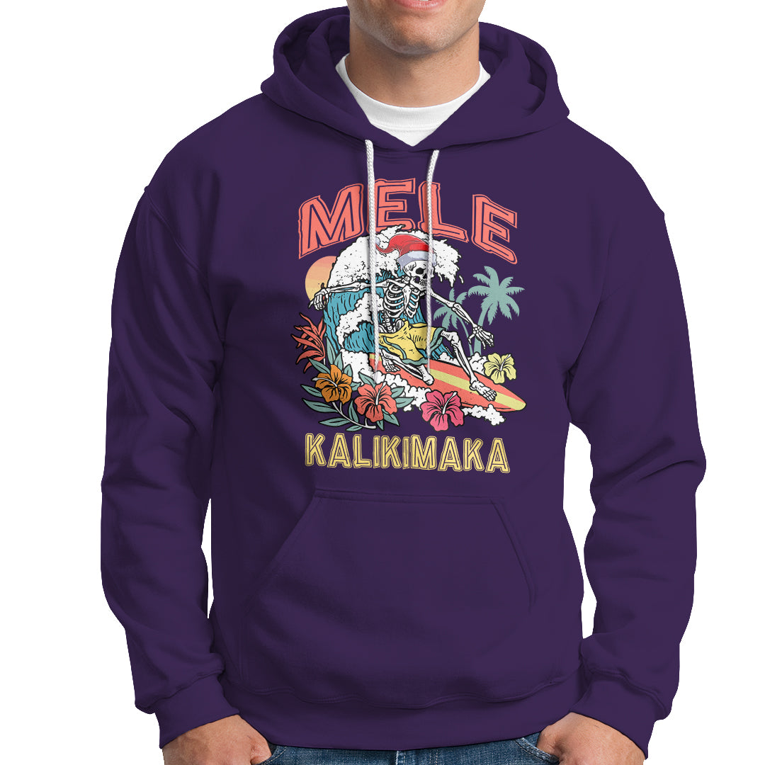 Mele Kalikimaka Hawaiian Christmas Tropical Xmas Surfing Skeleton Hoodie - Wonder Print Shop