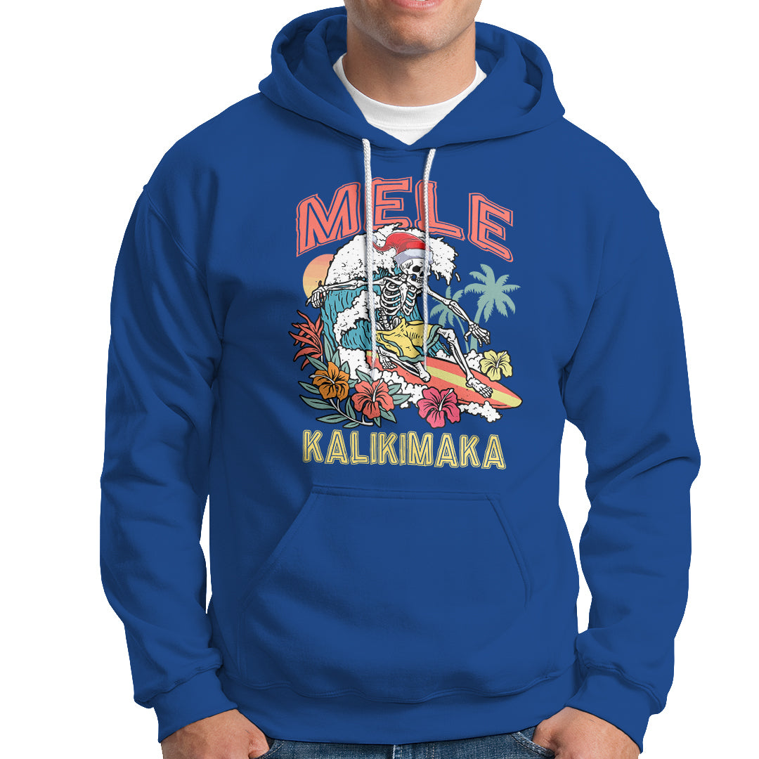 Mele Kalikimaka Hawaiian Christmas Tropical Xmas Surfing Skeleton Hoodie - Wonder Print Shop