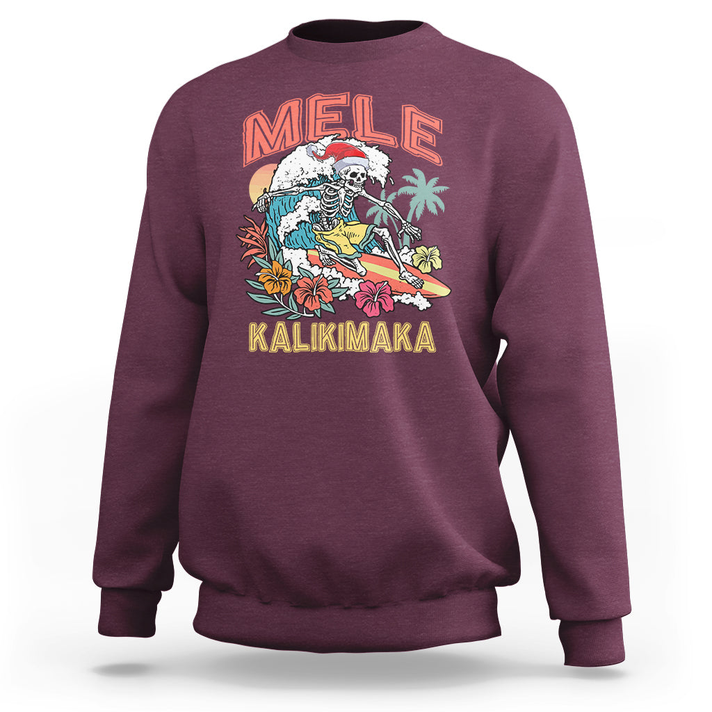 Mele Kalikimaka Hawaiian Christmas Tropical Xmas Surfing Skeleton Sweatshirt - Wonder Print Shop