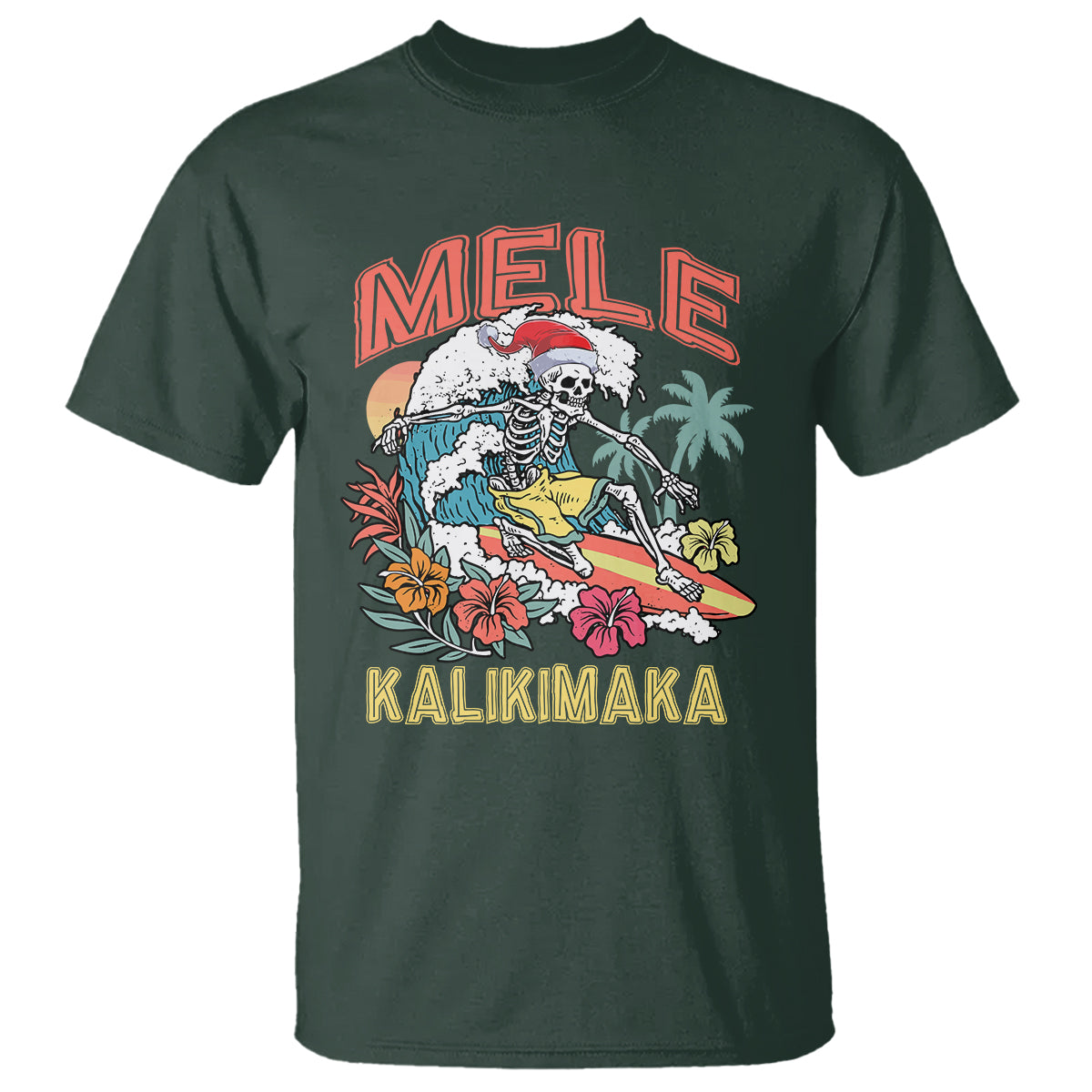 Mele Kalikimaka Hawaiian Christmas Tropical Xmas Surfing Skeleton T Shirt - Wonder Print Shop