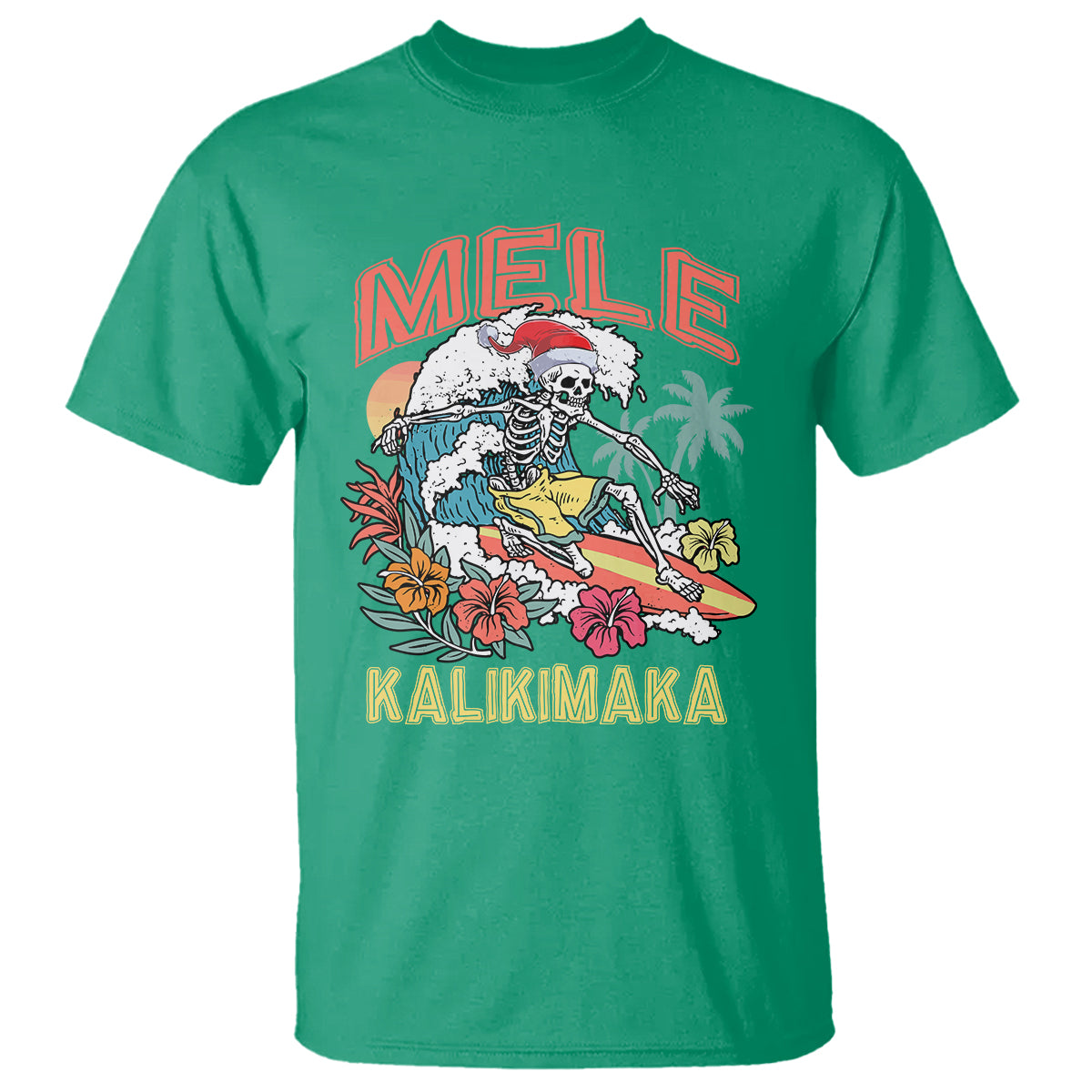 Mele Kalikimaka Hawaiian Christmas Tropical Xmas Surfing Skeleton T Shirt - Wonder Print Shop