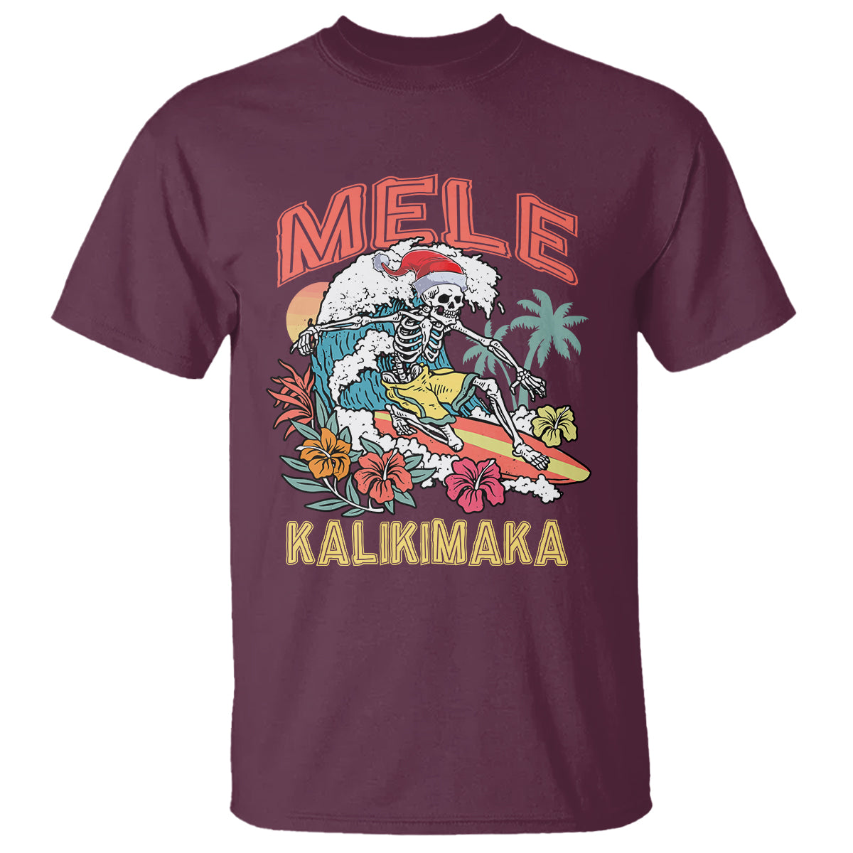 Mele Kalikimaka Hawaiian Christmas Tropical Xmas Surfing Skeleton T Shirt - Wonder Print Shop