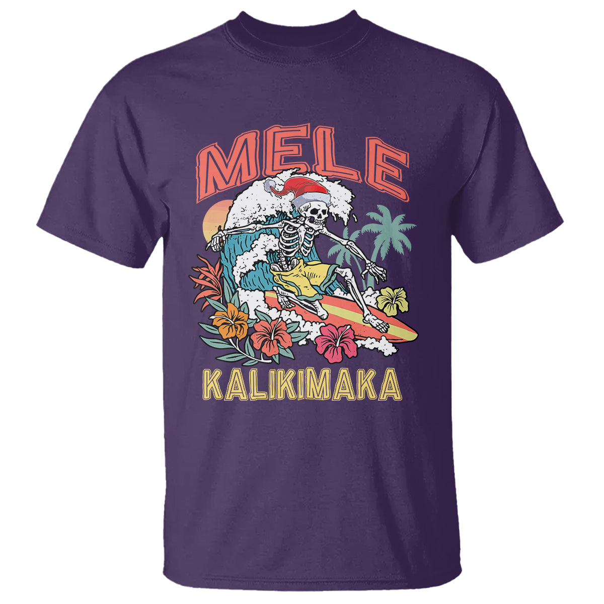 Mele Kalikimaka Hawaiian Christmas Tropical Xmas Surfing Skeleton T Shirt - Wonder Print Shop