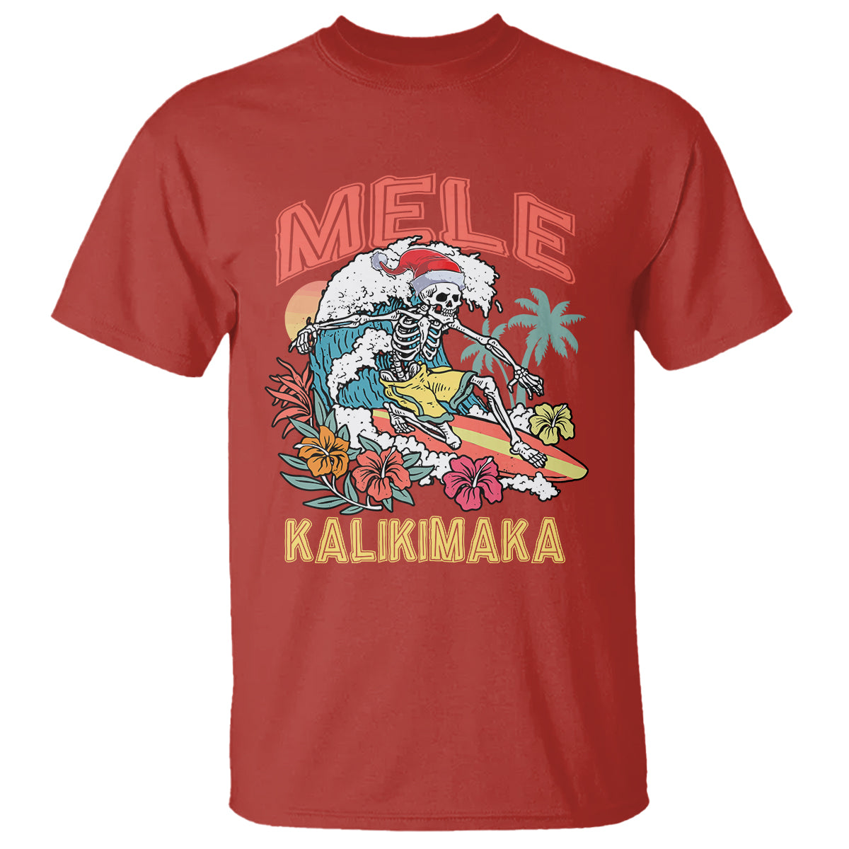 Mele Kalikimaka Hawaiian Christmas Tropical Xmas Surfing Skeleton T Shirt - Wonder Print Shop