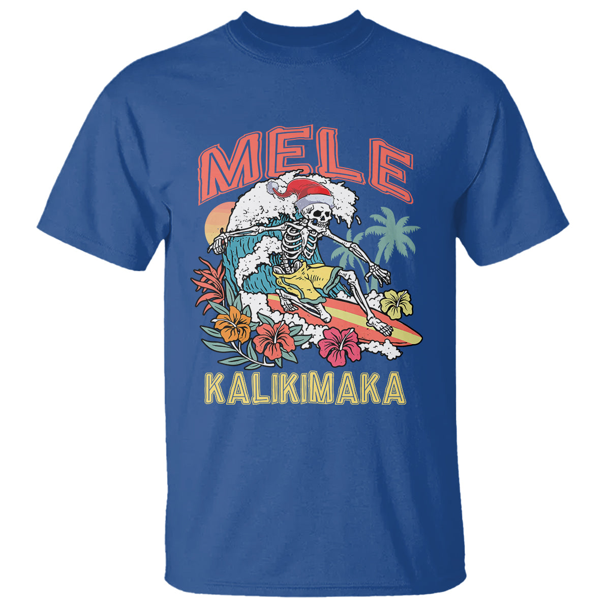 Mele Kalikimaka Hawaiian Christmas Tropical Xmas Surfing Skeleton T Shirt - Wonder Print Shop