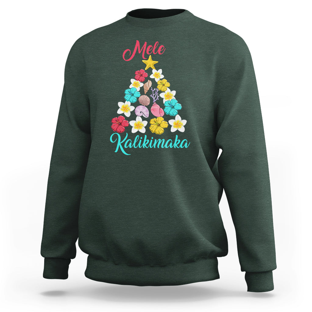 Tropical Island Hawaii Flowers Christmas Tree Mele Kalikimaka Sweatshirt - Wonder Print Shop