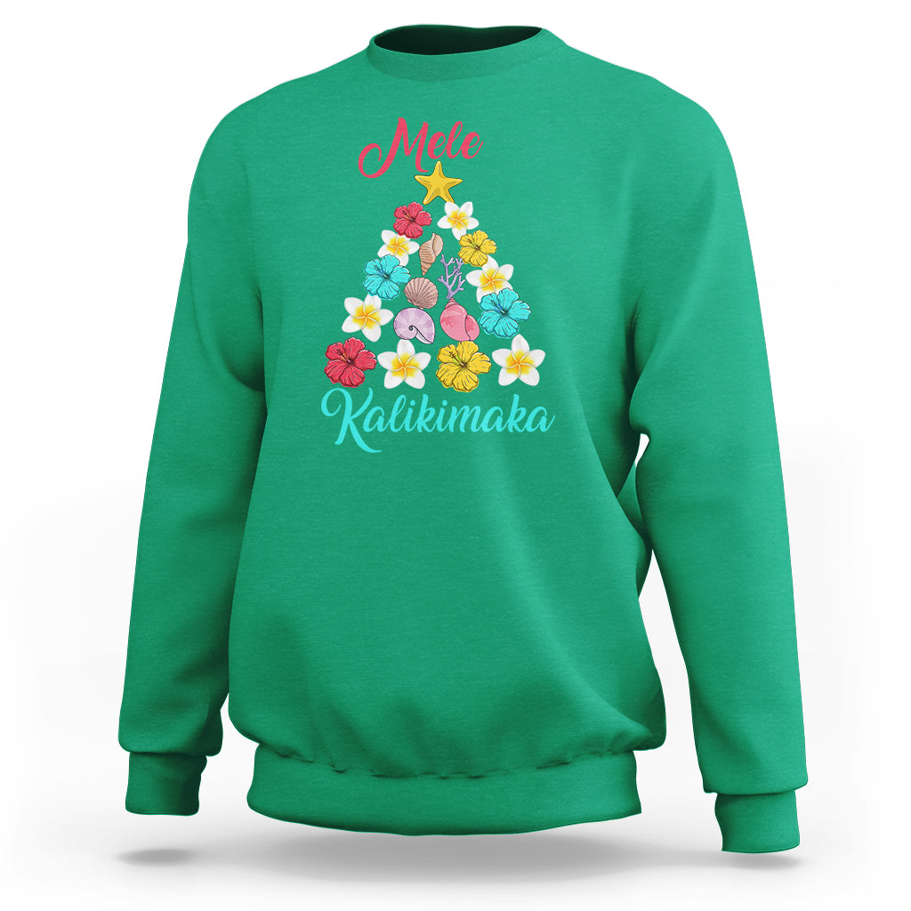 Tropical Island Hawaii Flowers Christmas Tree Mele Kalikimaka Sweatshirt - Wonder Print Shop
