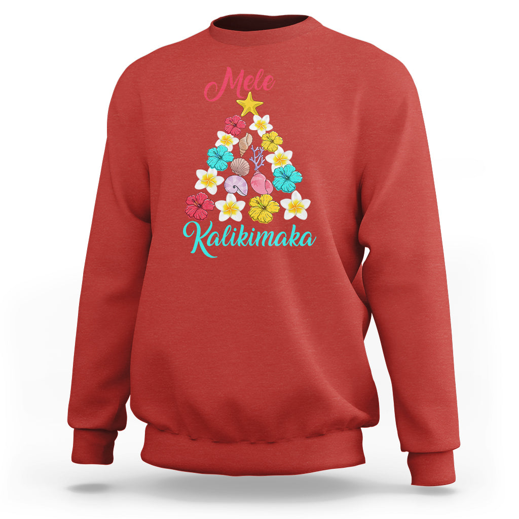 Tropical Island Hawaii Flowers Christmas Tree Mele Kalikimaka Sweatshirt - Wonder Print Shop