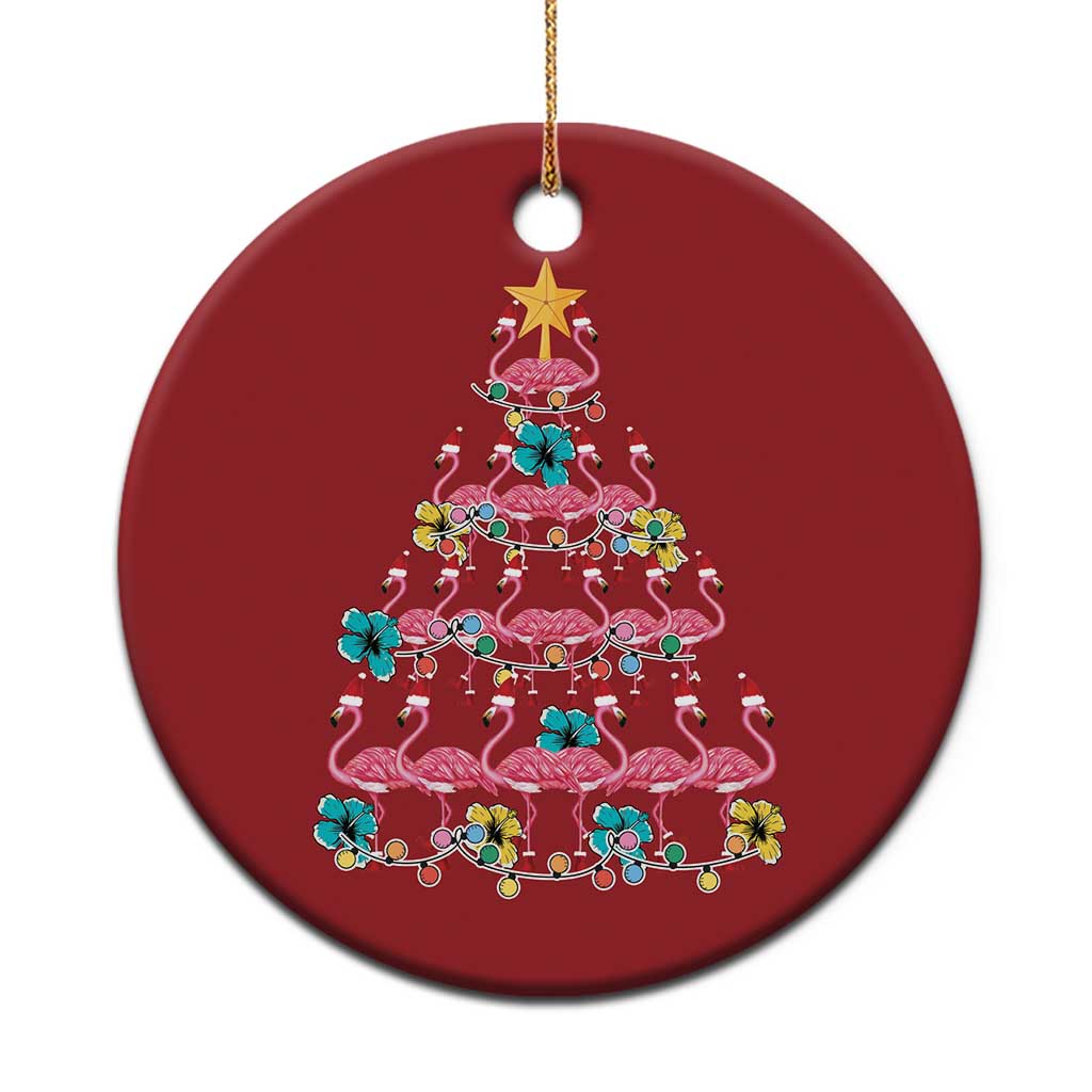Cute Pink Flamingo Xmas Tree Christmas Ornament With Hibiscus Merry Xmas - Wonder Print Shop