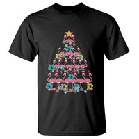 Cute Pink Flamingo Christmas Tree with Hibiscus Merry Xmas T Shirt - Wonder Print Shop