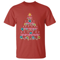 Cute Pink Flamingo Christmas Tree with Hibiscus Merry Xmas T Shirt - Wonder Print Shop