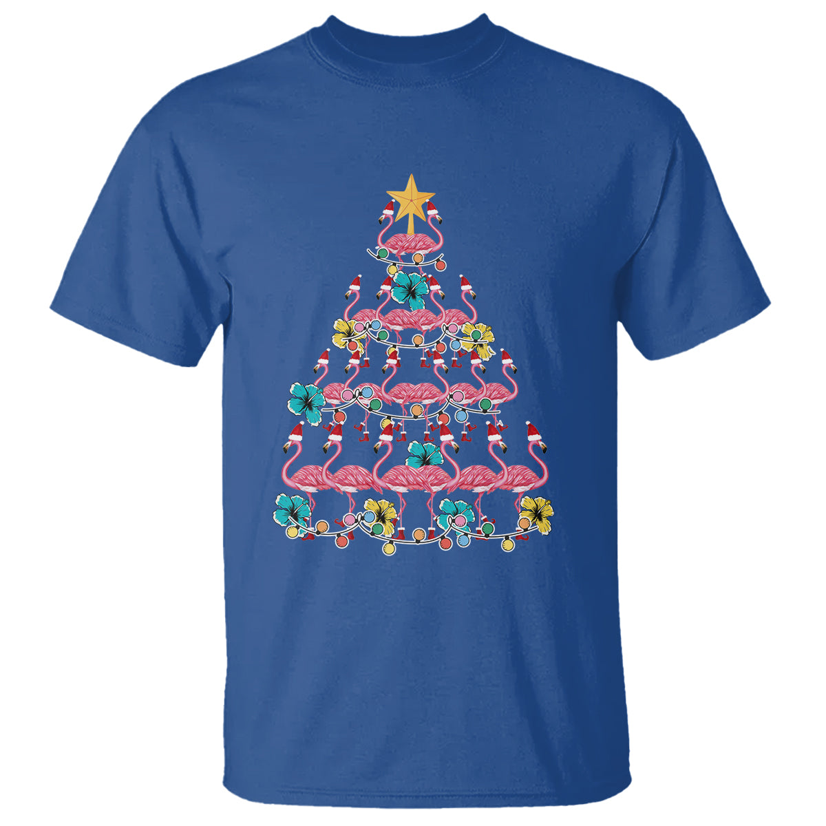 Cute Pink Flamingo Christmas Tree with Hibiscus Merry Xmas T Shirt - Wonder Print Shop