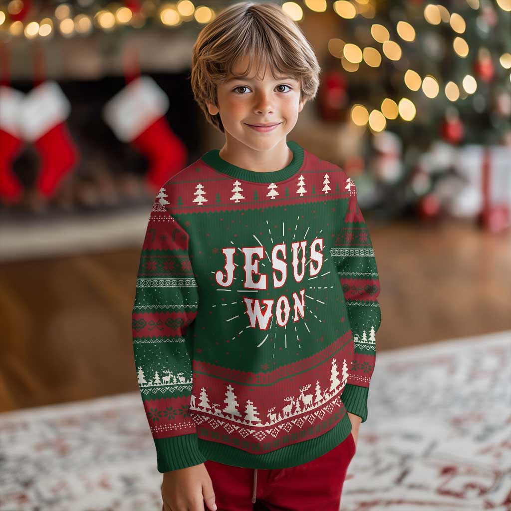 Jesus Won Ugly Christmas Sweater Christianity Religion - Wonder Print Shop