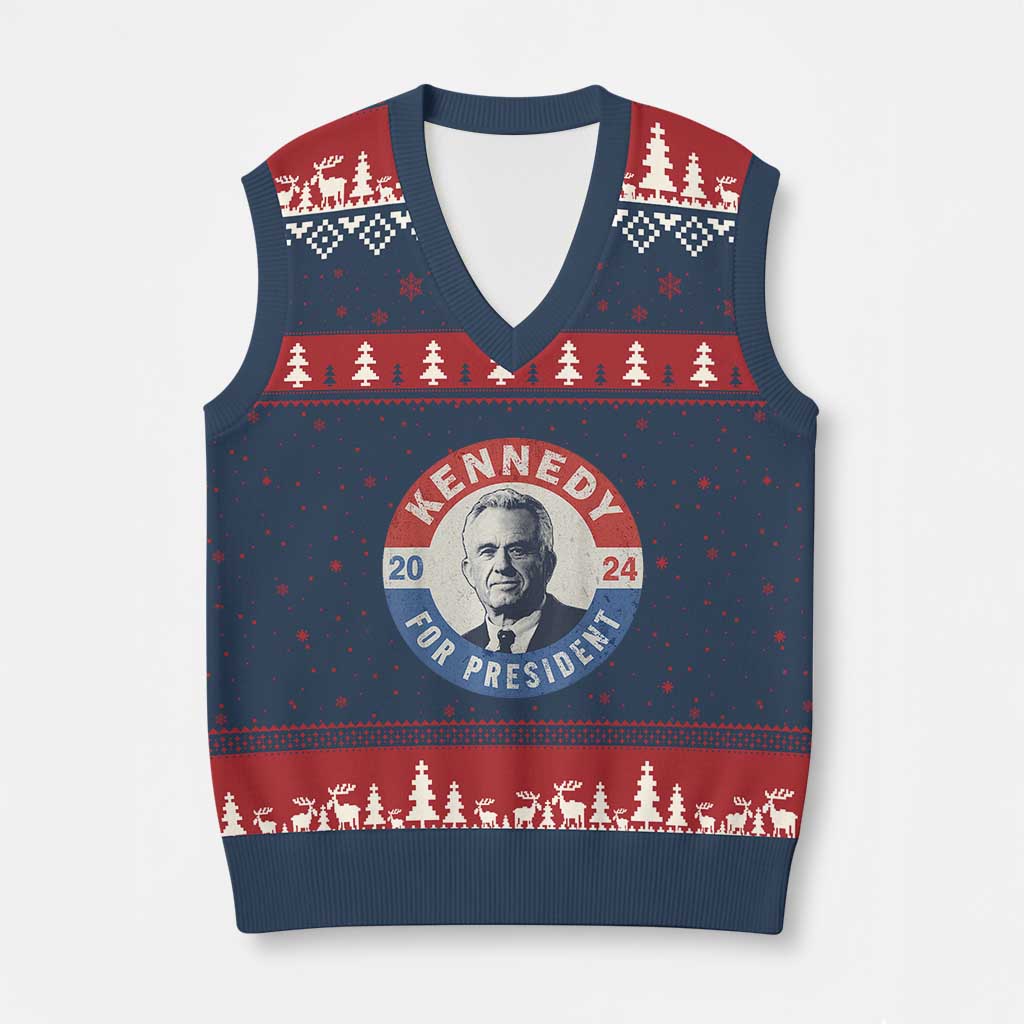 RFK Jr Kennedy 2024 V-Neck Knit Sweater Vest For President Vintage Button - Wonder Print Shop