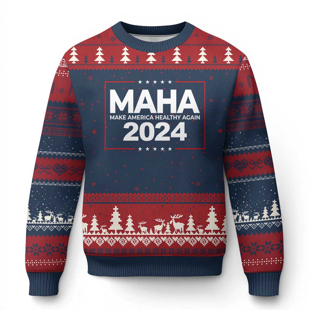 RFK Jr Kennedy 2024 Ugly Christmas Sweater MAHA Make America Healthy Again - Wonder Print Shop